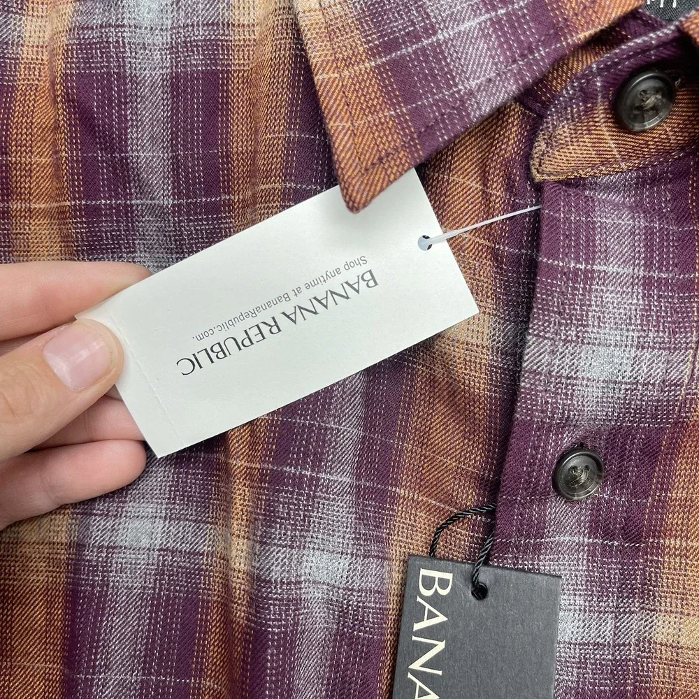 Banana Republic Dress Shirt Mens Medium Grant-Fit Luxe Plaid Button Up NWT